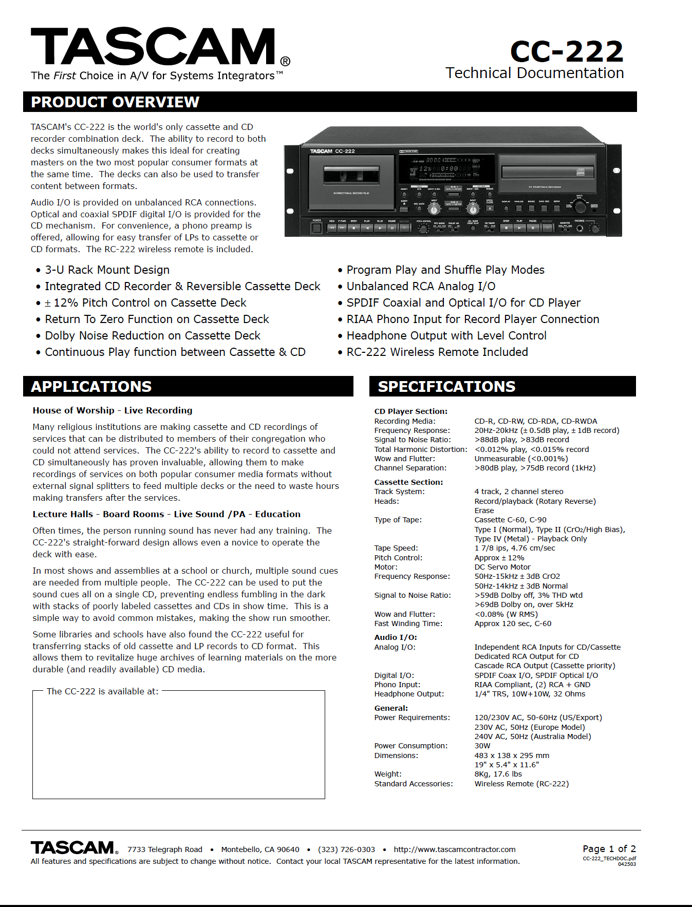 Tascam CC-222-Daten-2001.jpg
